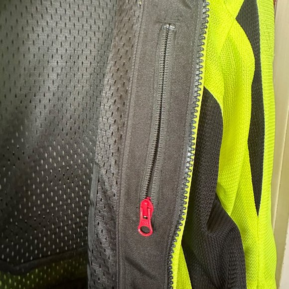 First Gear Mesh Motorcycle Jacket Medium Neon Yellow Armor Elbow Shoulder Back - Picture 14 of 16